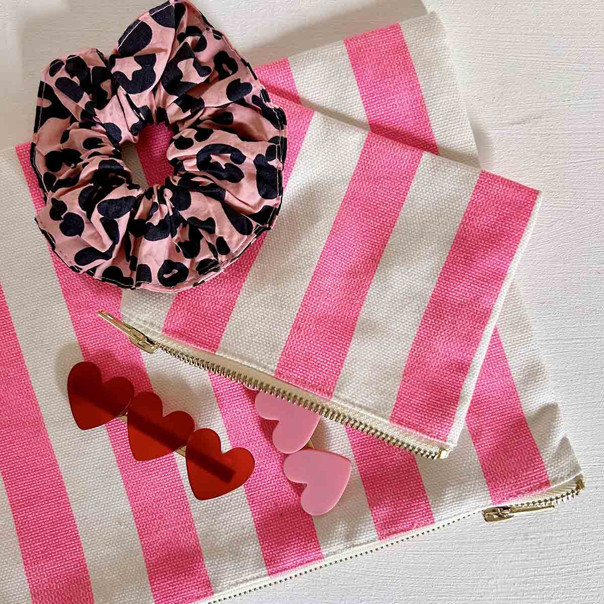 Kosmetiktasche Marie klein Neonpink gestreift
