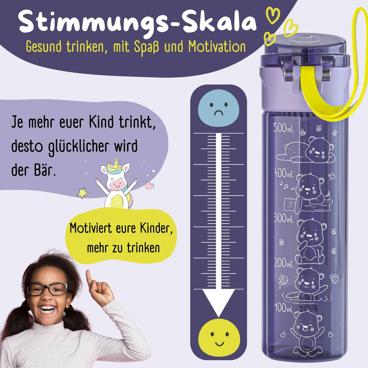 Trinkflasche Bär lila