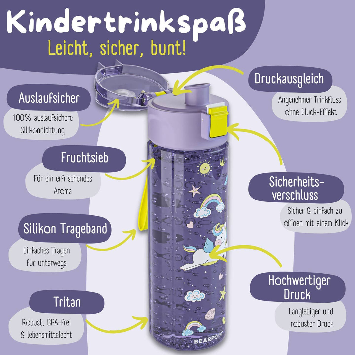 Trinkflasche Einhorn lila