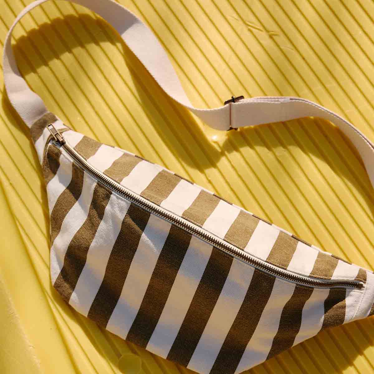Bananenbeutel Olive/beige gestreift