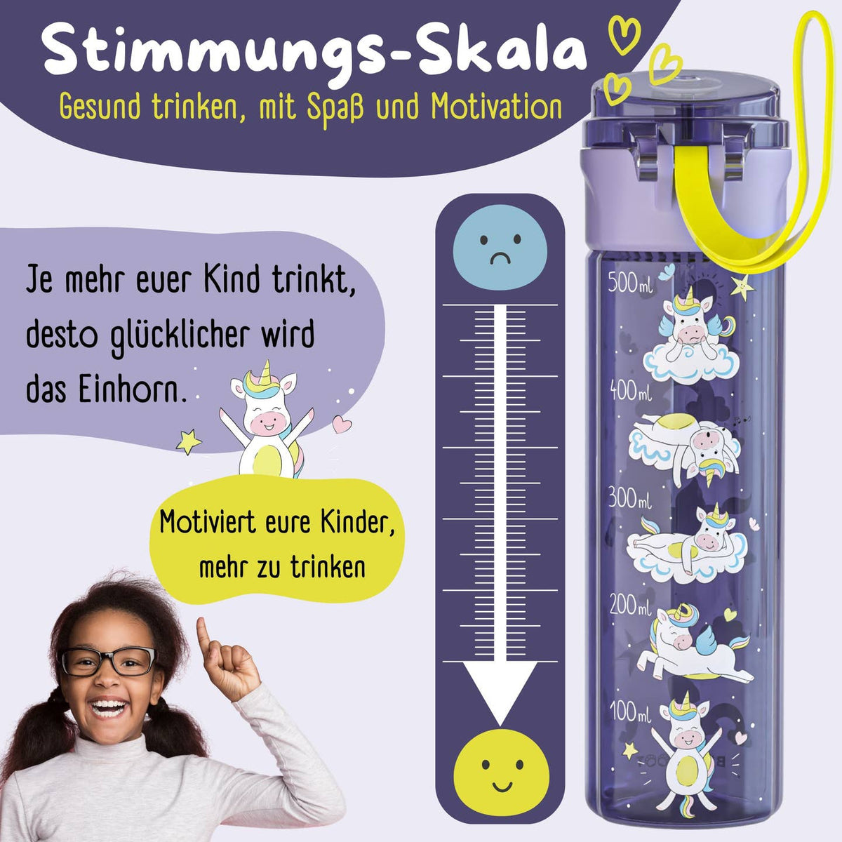 Trinkflasche Einhorn lila