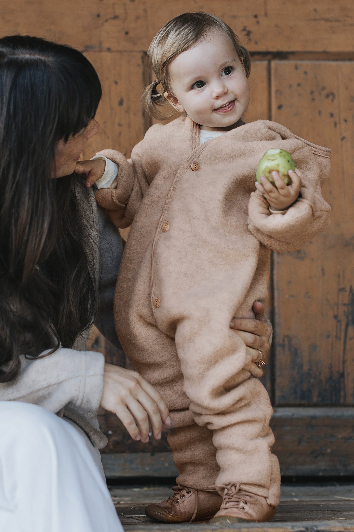 Kapuzenoverall Sand Melange aus Merinowolle, Blush Couture