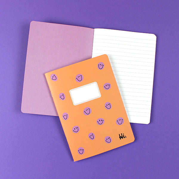 Notizheft | Apricot mit Lila Smiles