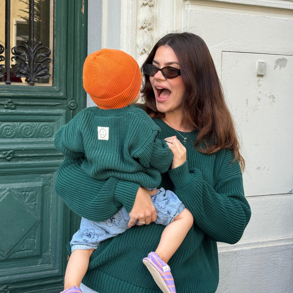 Grobstrick-Pullover Forest Green für Kinder, Blush Couture