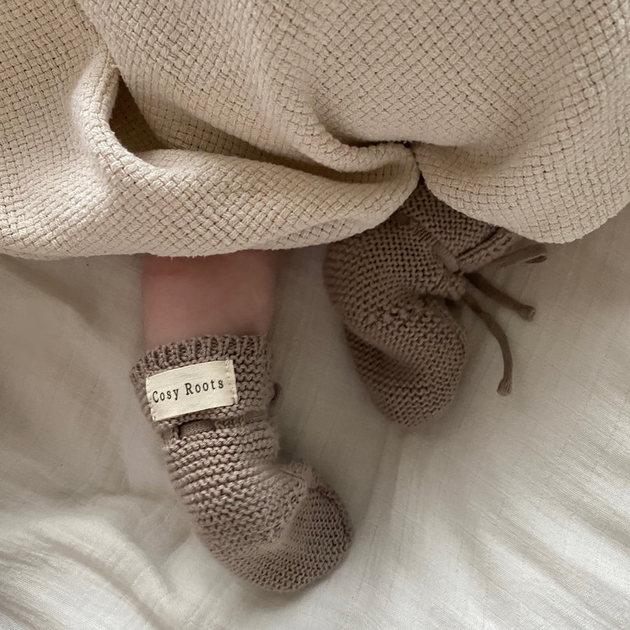 Organic Knit Booties Caramel Onesize (0Mte-1Y)