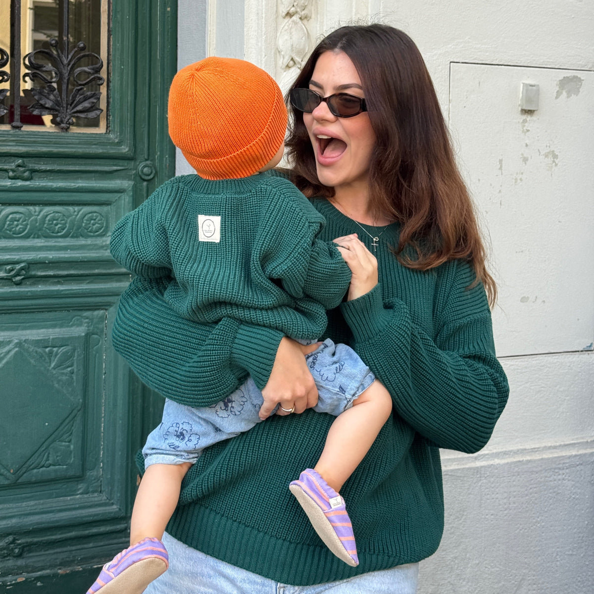 Grobstrick-Pullover Mama Forest Green aus Bio-Baumwolle, Blush Couture