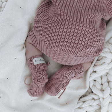 Organic Knit Booties Dusty rose Onesize (0Mte-1Y)