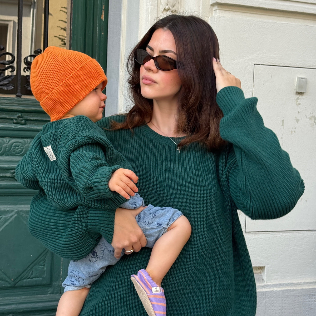 Grobstrick-Pullover Mama Forest Green aus Bio-Baumwolle, Blush Couture