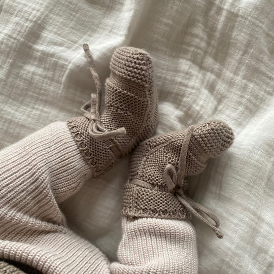 Organic Knit Booties Caramel Onesize (0Mte-1Y)