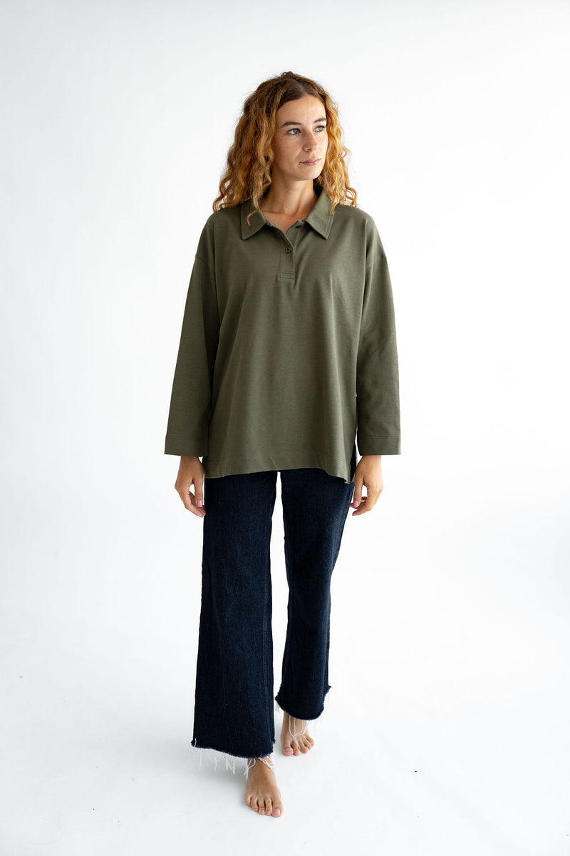 Basic Line Poloshirt langarm Waldgrün