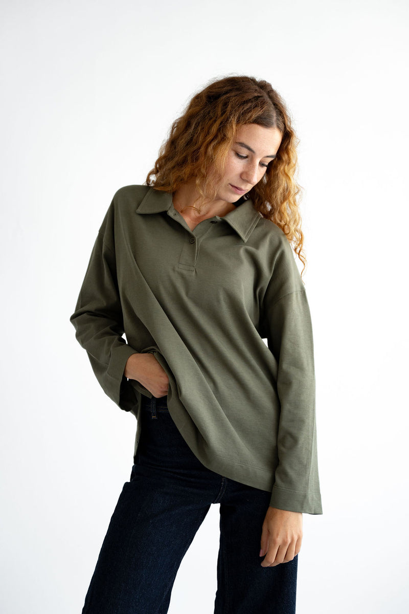 Basic Line Poloshirt langarm Waldgrün