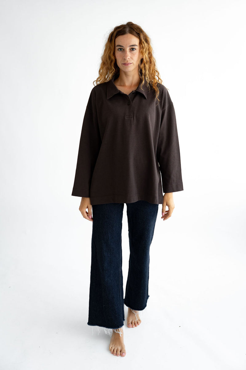 Basic Line Poloshirt langarm Coffee