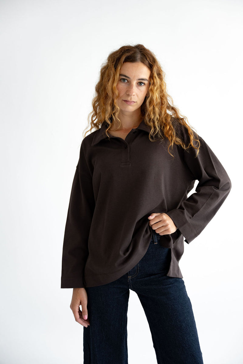 Basic Line Poloshirt langarm Coffee