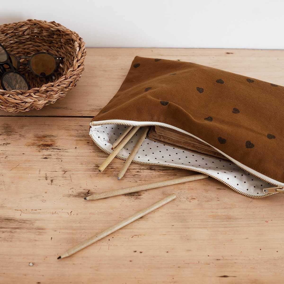 Kosmetiktasche Lili gross Herz Cumin