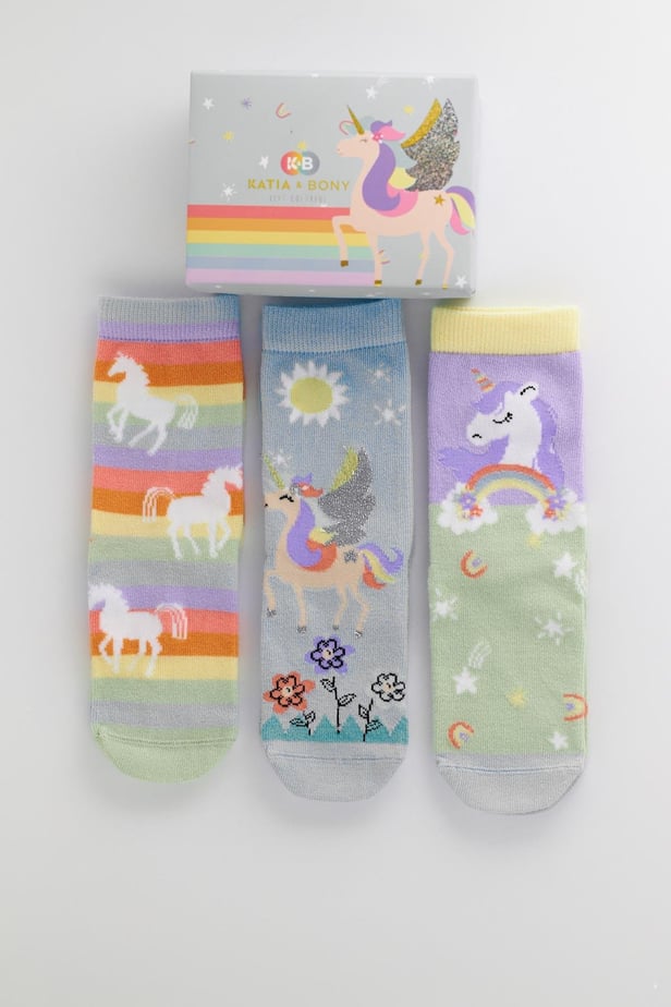 Girls Unicorn Boxed Socks 3-Pack