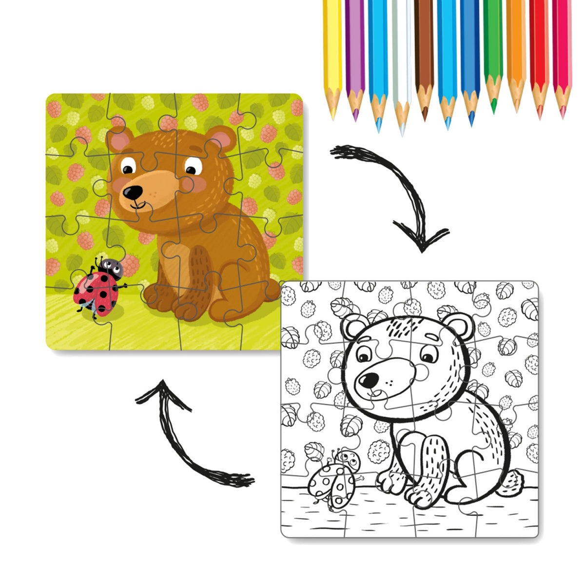 Puzzle zum Ausmalen 2in1 Bär 16Teile 36M+