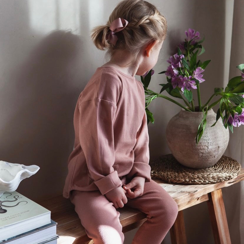 Organic Rib Sweatshirt Dusty Rose