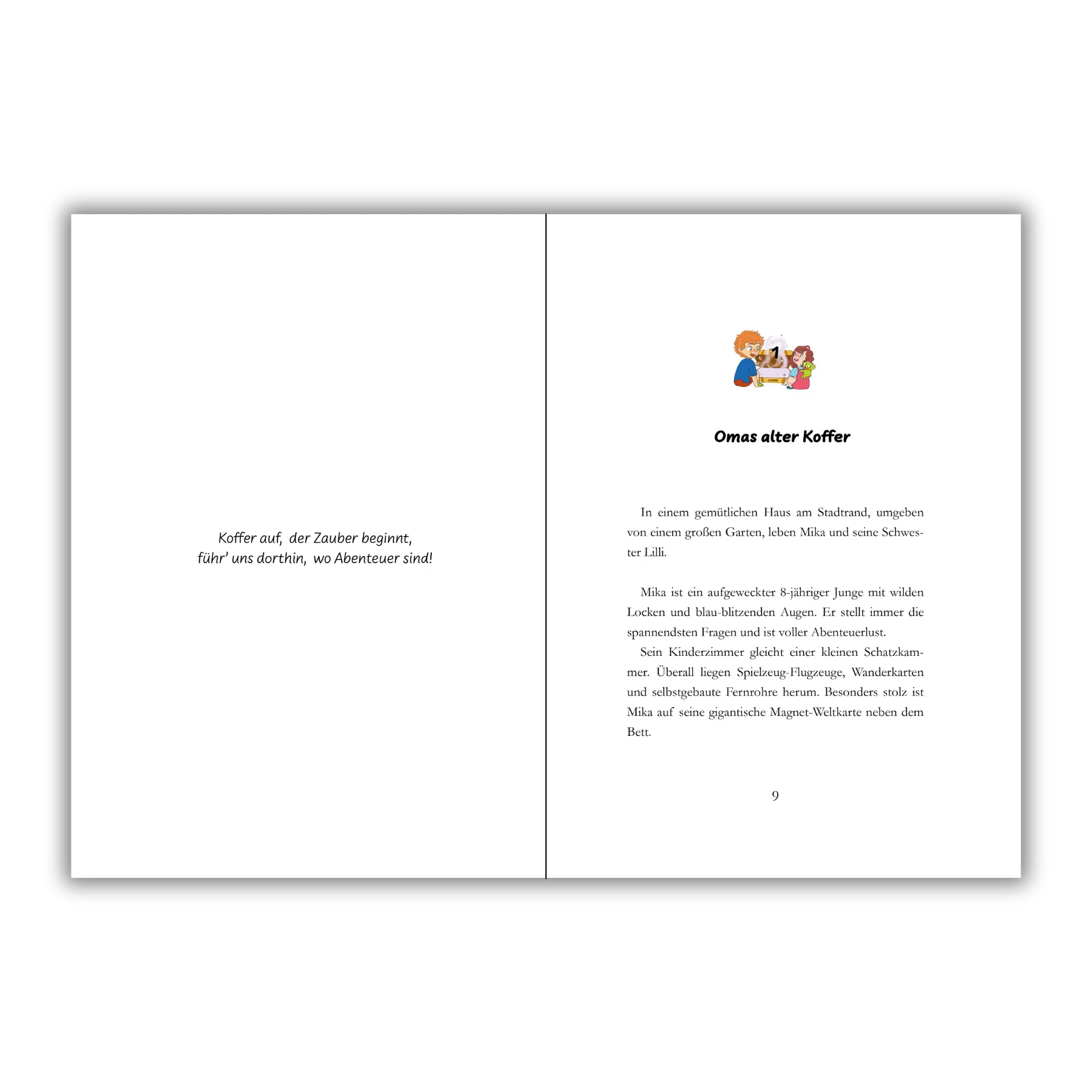 Der magische Reisekoffer Kinderbuch, Innenseite Leseprobe, Blush Couture