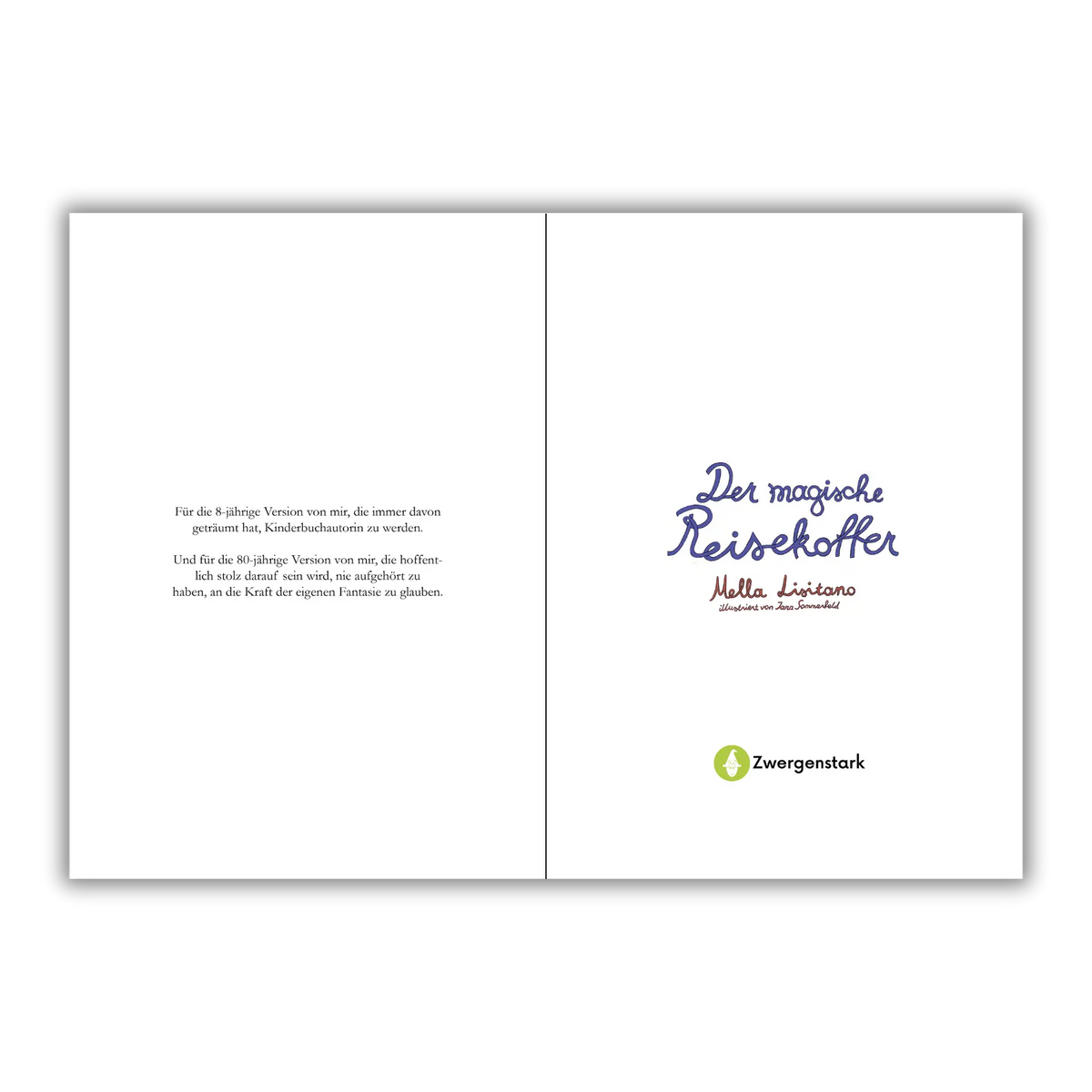 Der magische Reisekoffer Kinderbuch, Innenseite Widmung, Blush Couture
