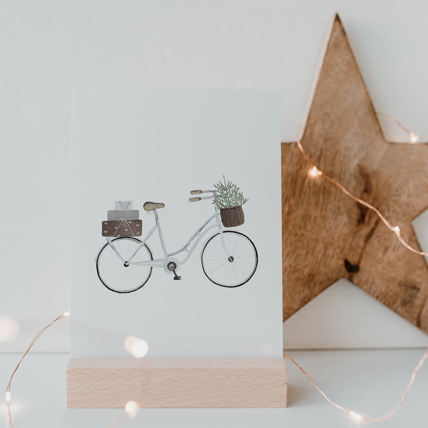 Aquarellkarte Christmas Bicycle