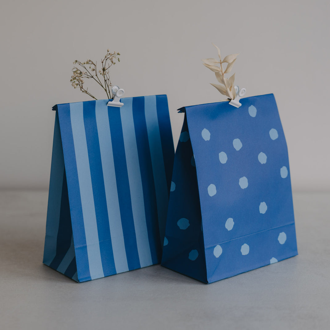 Papiertüten Streifen & Punkte Blau S im 6er Set