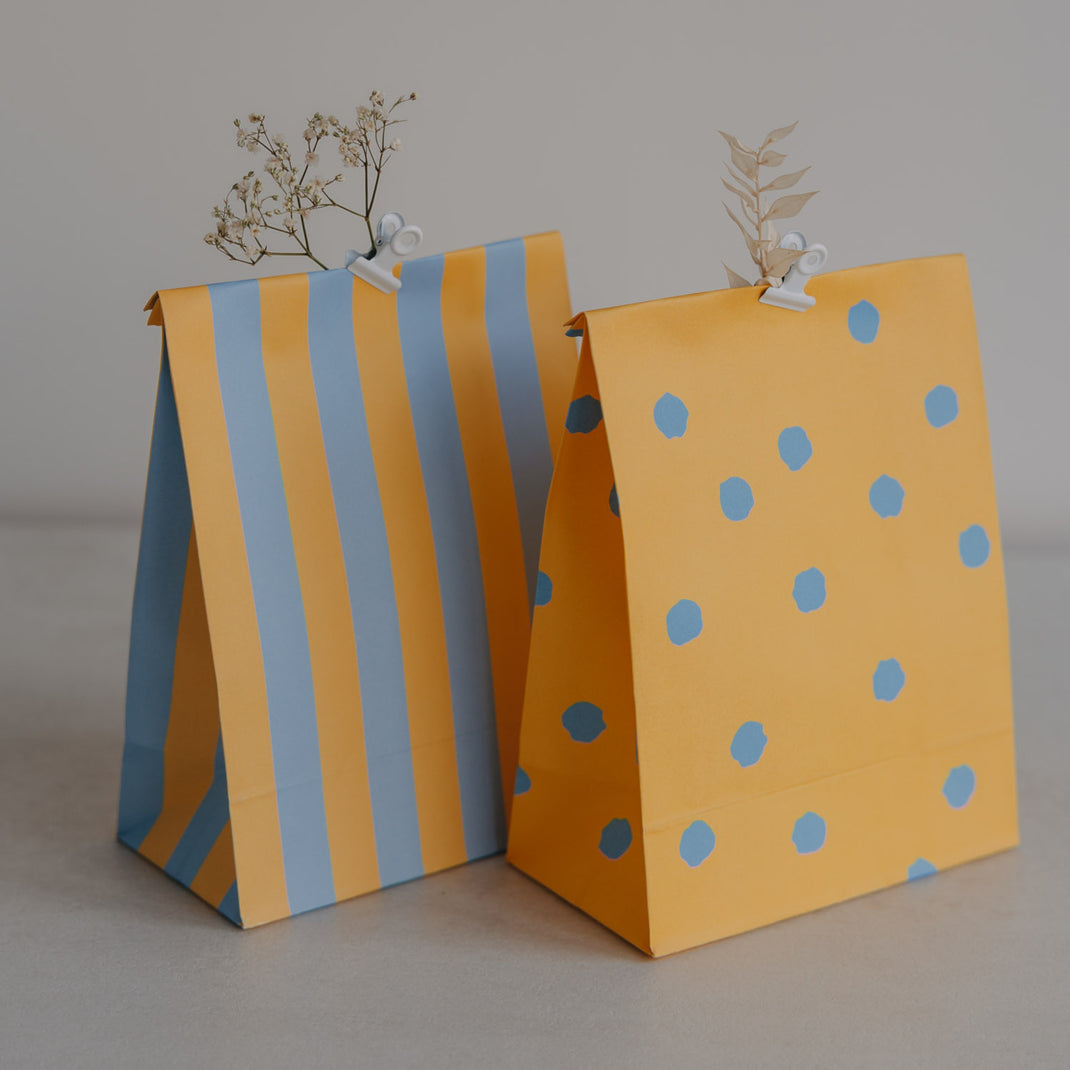 Papiertüten Streifen & Punkte Blau S im 6er Set