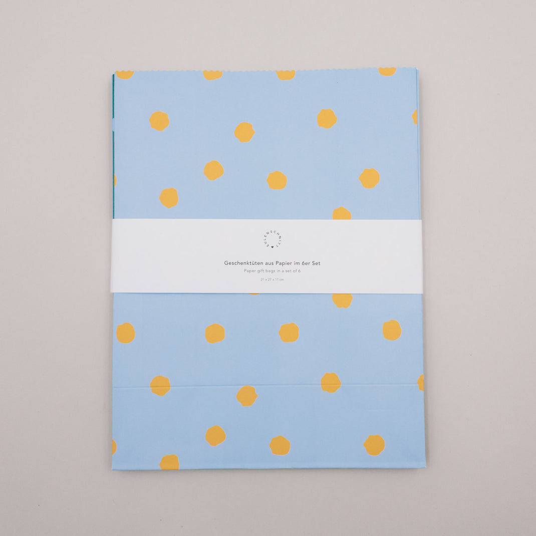Papiertüten Streifen & Punkte Blau M im 6er Set